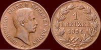 1 Kreuzer GERMANY - BADEN, GROSHERTOGTUM - FRIEDRICH I, 1852-1907 - 1856, Karlsruhe -