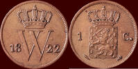 Koninkrijk der Nederlanden 1 Cent NEDERLAND (NETHERLANDS, KINGDOM) - WILLEM I, 1815-1840 - 1822, Utrecht -