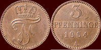 3 Pfennige GERMANY - MECKLENBURG-SCHWERIN, GROSSHERZOGTUM - FRIEDRICH FRANZ II, 1842-1883 - 1864 A, Berlin -