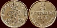 3 Schwaren GERMANY - OLDENBURG, GROSSHERZOGTUM - NICOLAUS FRIEDRICH PETER, 1853-1900 - 1859 B, Hannover -