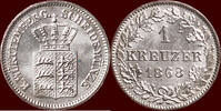 1 Kreuzer GERMANY - WÜRTEMBERG, KÖNIGREICH - KARL I, 1864-1891 - 1868, Stuttgart -