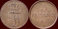 3 Pfennige GERMANY - MECKLENBURG-SCHWERIN, GROSSHERZOGTUM - FRIEDRICH FRANZ II, 1842-1883 - 1845, Schwerin -