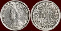 Koninkrijk der Nederlanden 25 Cents NEDERLAND (NETHERLANDS, KINGDOM) - WILHELMINA, 1890-1948 - -