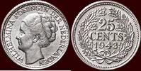Koninkrijk der Nederlanden 25 Cents NEDERLAND (NETHERLANDS, KINGDOM) - WILHELMINA, 1890-1948 - 1943 P, Philadelphia -