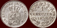 1 Kreuzer GERMANY - HESSEN-DARMSTADT, GROSSHERZOGTUM - LUDWIG III, 1848-1877 - -