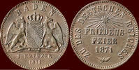 1 Kreuzer GERMANY - BADEN, GROSHERTOGTUM - FRIEDRICH I, 1852-1907 - 1871, Karlsruhe -