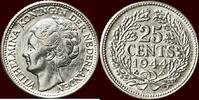 Koninkrijk der Nederlanden 25 Cents NEDERLAND (NETHERLANDS, KINGDOM) - WILHELMINA, 1890-1948 - 1944 P, Philadelphia -