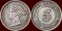 5 cents MALAYSIA - BRITISH EMPIRE - STRAITS SETTLEMENTS - VICTORIA, 1837-1901 - -