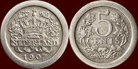 Koninkrijk der Nederlanden 5 Cents NEDERLAND (NETHERLANDS, KINGDOM) - WILHELMINA, 1890-1948 - -