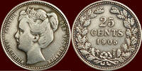 Koninkrijk der Nederlanden 25 Cents NEDERLAND (NETHERLANDS, KINGDOM) - WILHELMINA, 1890-1948 - -