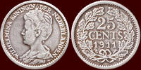 Koninkrijk der Nederlanden 25 Cents NEDERLAND (NETHERLANDS, KINGDOM) - WILHELMINA, 1890-1948 - -