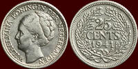 Koninkrijk der Nederlanden 25 Cents NEDERLAND (NETHERLANDS, KINGDOM) - WILHELMINA, 1890-1948 - 1941 P, Philadelphia -