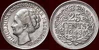 Koninkrijk der Nederlanden 25 Cents NEDERLAND (NETHERLANDS, KINGDOM) - WILHELMINA, 1890-1948 - 1943 P, Philadelphia -