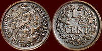 Koninkrijk der Nederlanden ½ Cent NEDERLAND (NETHERLANDS, KINGDOM) - WILHELMINA, 1890-1948 - -