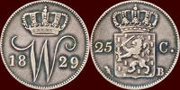Koninkrijk der Nederlanden 25 Cents NEDERLAND (NETHERLANDS, KINGDOM) - WILLEM I, 1815-1840 - 1829, Brussel -