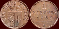 1 Pfennig GERMANY - WALDECK-PYRMONT, FÜRSTENTUM - GEORG VICTOR, 1845-1893 - 1867 B, Hannover -
