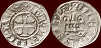 Denier GREECE - CRUSADERS - PRINCIPALITY OF ACHAEA - CHARLES II OF ANJOU, - tournois n.d., Glarentza -