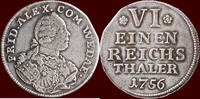 Reichstaler GERMANY - WIED-NEUWIED, GRAFSCHAFT - JOHANN FRIEDRICH ALEXANDER, 1737-1791 - 1/6 1756, Neuwied -