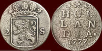 Holland Dubbele wapenstuiver NOORDELIJKE NEDERLANDEN (NETHERLANDS) - REPUBLIEK, 1581-1795 - HOLLAND - 1777, Dordrecht -