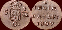 ½ Duit 1809  NEDERLAND (NETHERLANDS, KINGDOM) - NEDERLANDS OOST-INDIË (DUTCH EAST INDIES) - LODEWIJK NAPOLEON, 1806-1810 -   1809, Hoorn vz  /  u...
