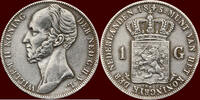 Koninkrijk der Nederlanden 1 Gulden NEDERLAND (NETHERLANDS, KINGDOM) - WILLEM II, - 1845 - STREEP -