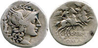 Römische Republik M. Junius Silanus Denar 147 v. Chr. ss-