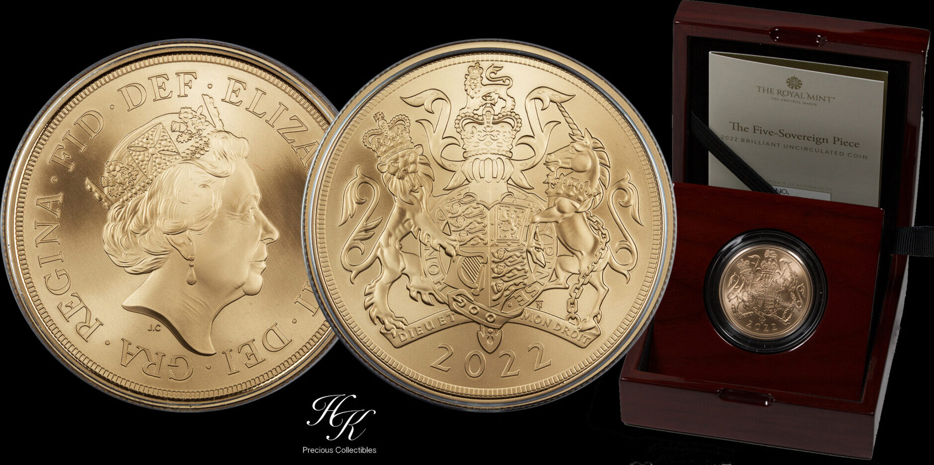 Gold BU QUINTUPLE Sovereign (5 POUNDS) PLATINUM JUBILEE 2022 Great ...