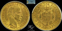 Greece 20 DRACHMAI 1884 Gold 20 Drachmai 1884 A (King George A ) PCGS MS... 1300,00 EUR  zzgl. 35,00 EUR Versand