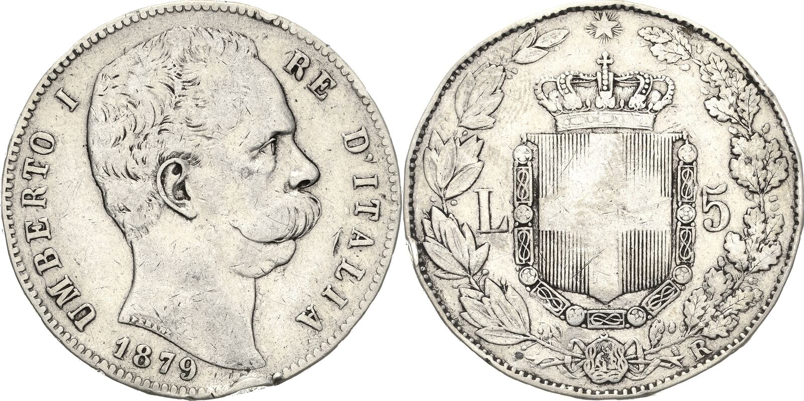 ItalienKönigreich 5 Lire 1879, Umberto I. 18781900 Fast sehr schön