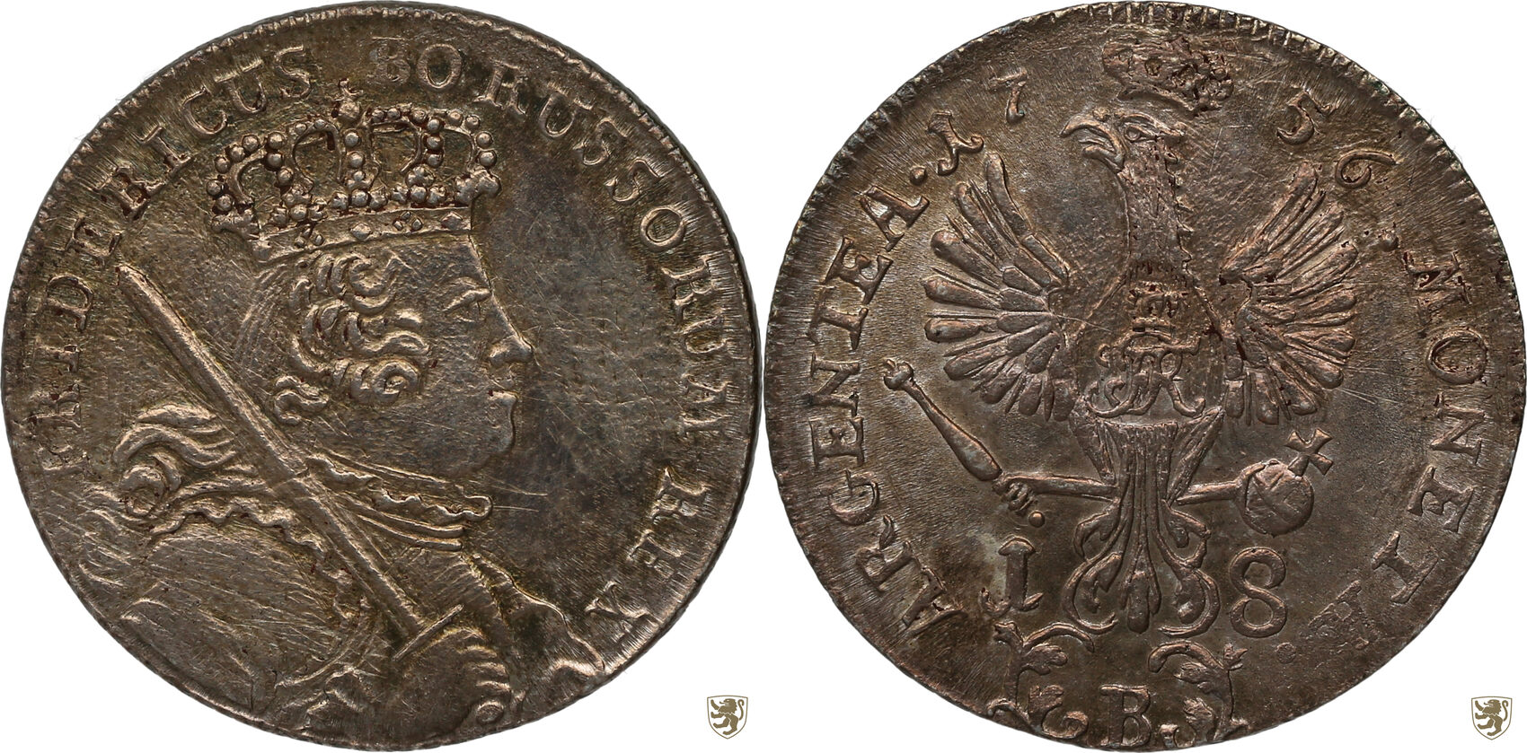 Brandenburg-Preussen 18 Kreuzer 1756 B Friedrich II. Breslau Vorzüglich ...