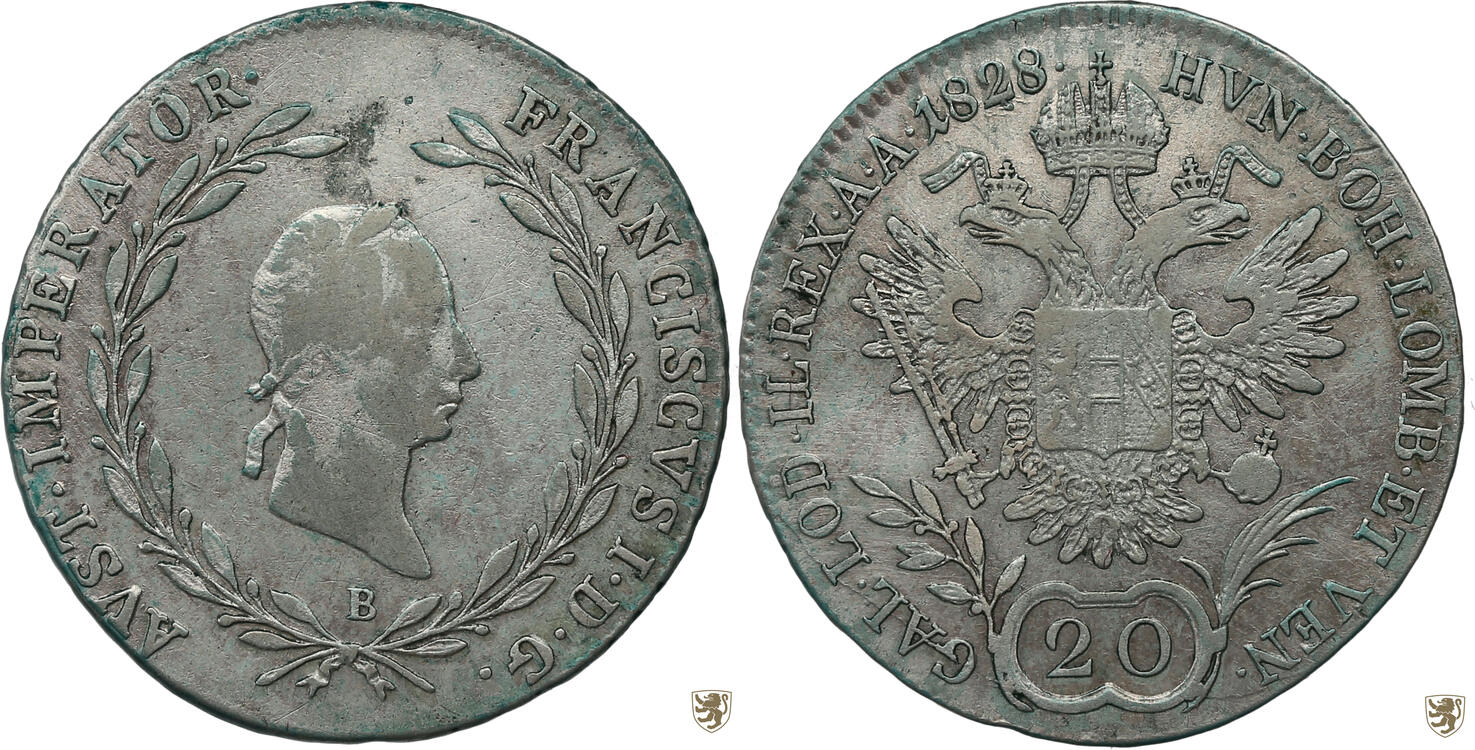 Österreich 20 Kreuzer 1828 B Franz II. (I.) Sehr Schön | MA-Shops