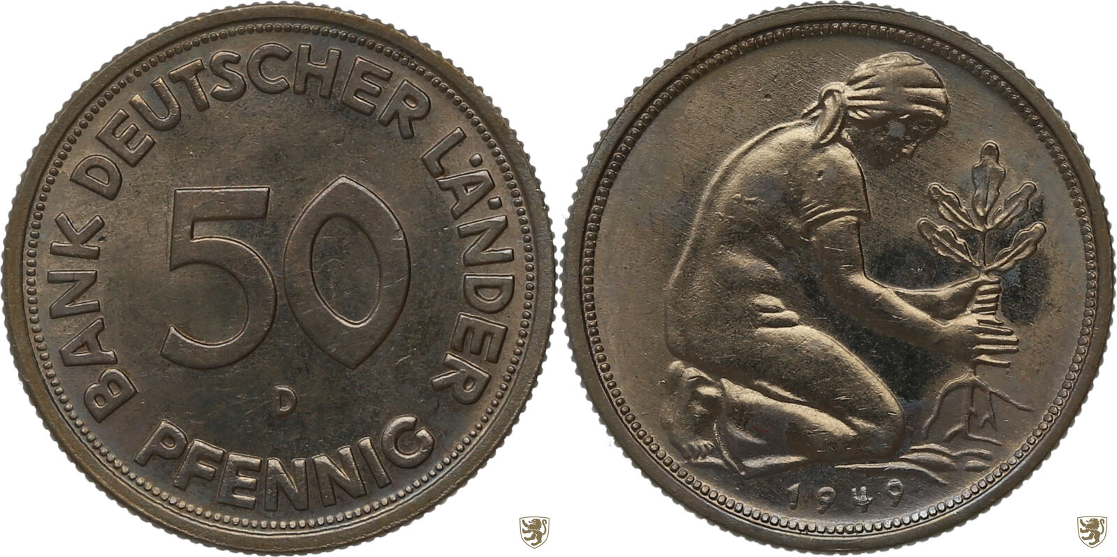 50 Pfennig Bank Deutscher Länder Ohne Jahreszahl Bank Deutscher Länder 50 Pfennig 1949 D unzirkuliert | MA-Shops