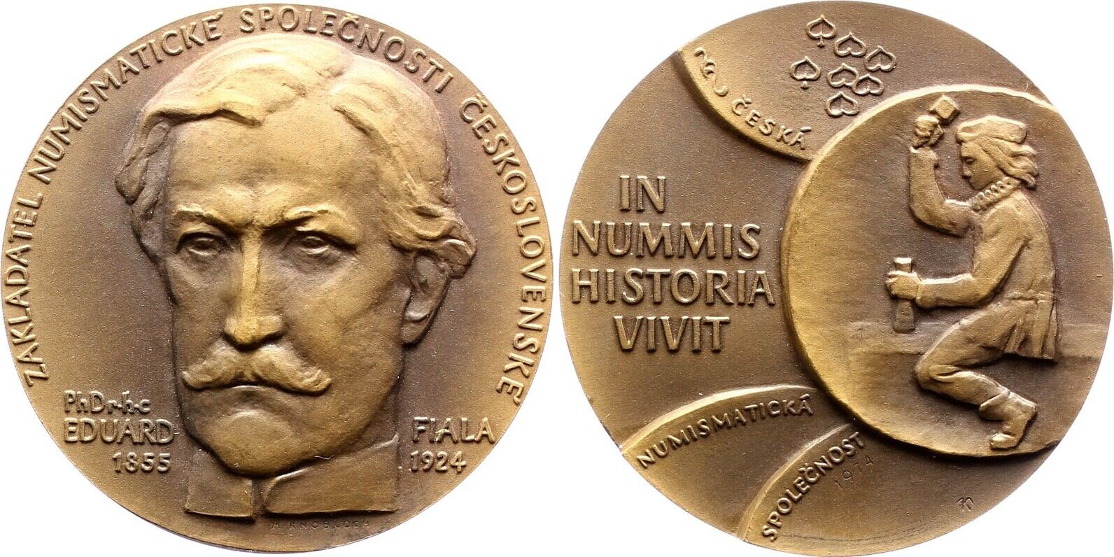 Tschechischer Name Der Elbe 4 Buchstaben Numismatik Bronzemedaille 1974 Fiala, Eduard +1855, +1924