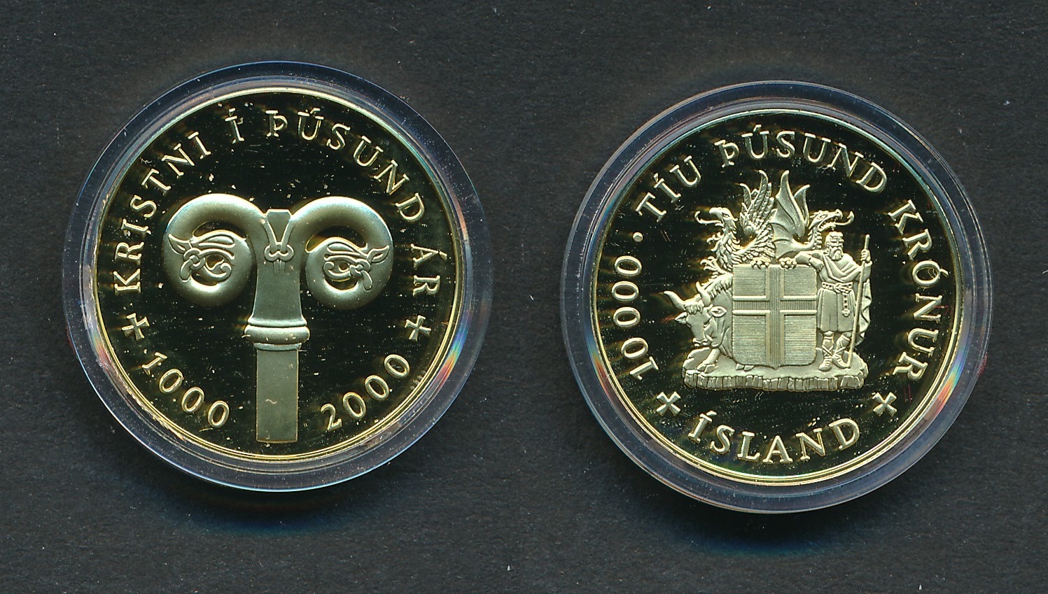 Iceland 10000 Kronor 2000 Kristni I Tusund Ar In Original Wooden Box 