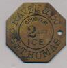 Danish West Indies 2 ibs of ice RAVEN & Co, St. THOMAS coin, good for 2 lbs ICE, Sieg 75, SS