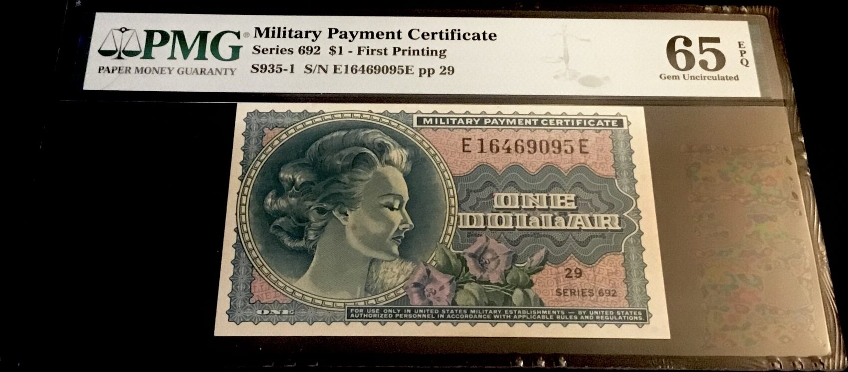 United States $1 Military Payment Certificate Series 692 PMG 65 EPQ
