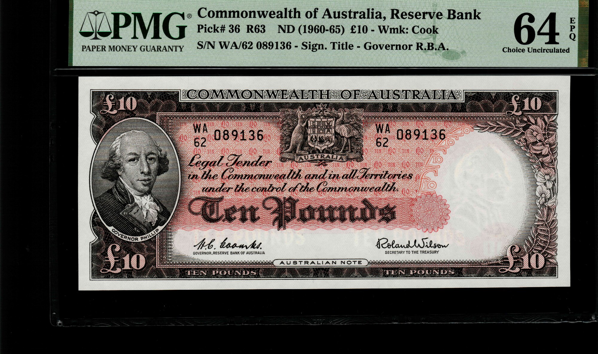 Australia 10 Pounds 1960 Last Prefix Of This Issue. PMG 64 EPQ | MA-Shops