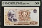 1000 KRONER 1975 NORWAY First Signature and Prefix. Very Scarce! PMG 58