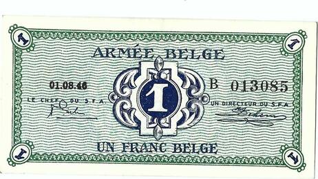 Belgium 1 Francs 01.08.1946 Rare block letter B - UNC-