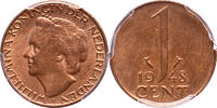 The Netherlands 1 cent 1948 Wilhelmina PCGS MS 64 RB -