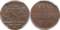 The Netherlands Duit stad Utrecht 1791 PCGS MS 62 BN Vrijwel st