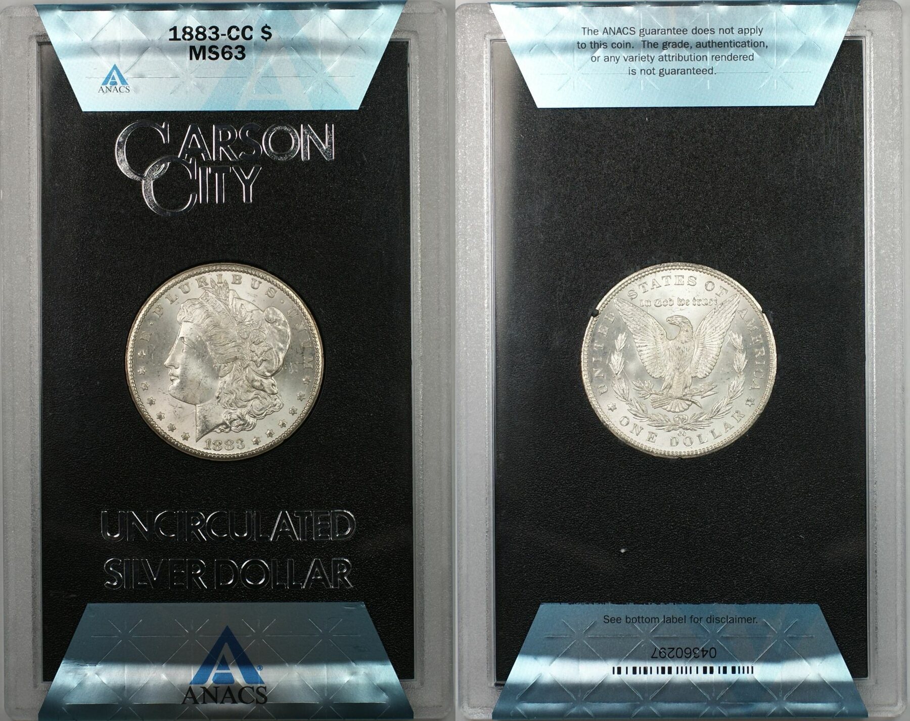 USA Dollar 1883 CC Uncirculated Morgan Silver Coin 1 ANACS MS 63 1L usa-dollar-1883-cc-uncirculated-morgan-silver-coin-1-anacs-ms-63-1l