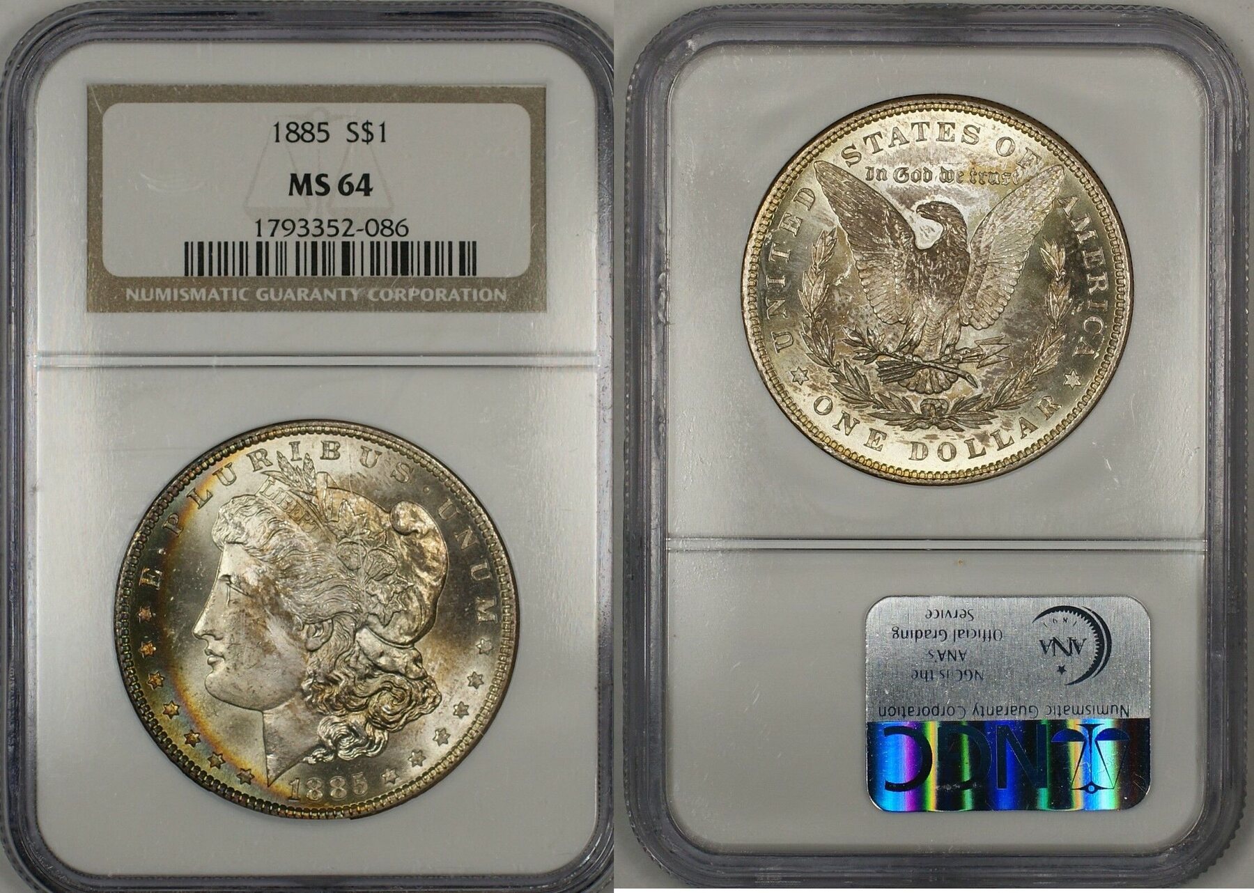 USA $1 Coin 1885 Morgan Silver Dollar NGC MS-64 Toned (11b) | MA-Shops