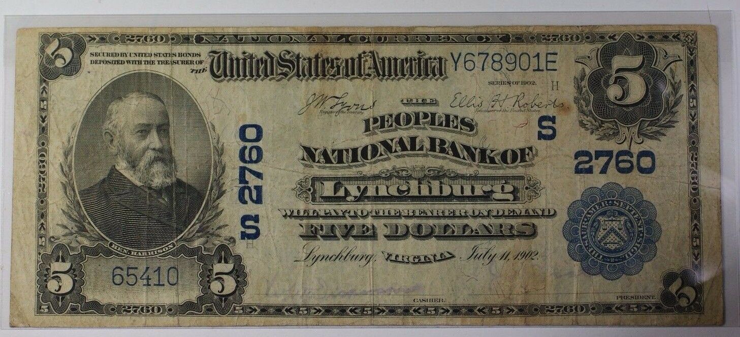 1902 US 5 National Banknote Series of Lynchburg Virginia Charter 