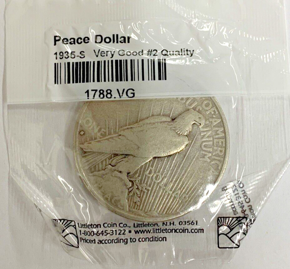 Dollar 1935S Peace Silver VG Littleton Coin