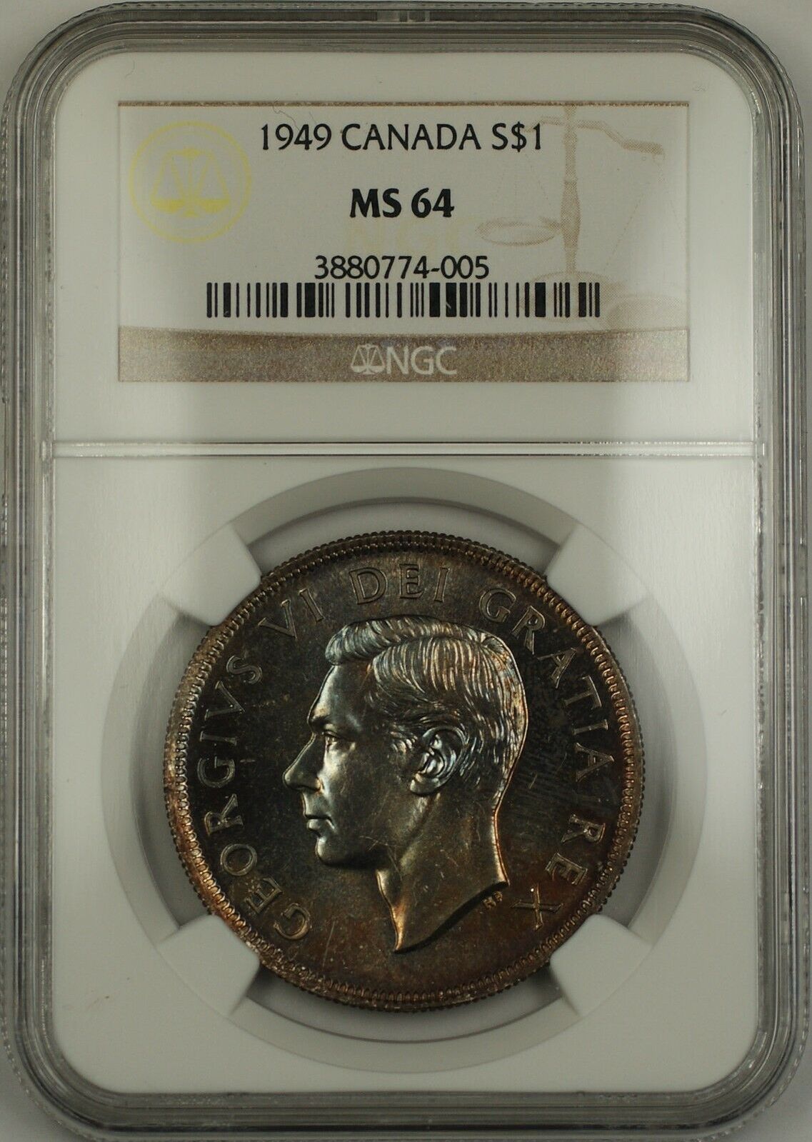 Dollar 1949 Canada Silver $1 NGC MS-64 Toned (Better Coin) | MA-Shops