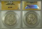Weltmünzen 1909-D Germany Bavaria 3M Three Marks Silver Coin ANACS EF-45 -