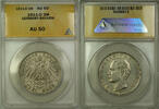 Weltmünzen 1911-D Germany Bavaria 3M Three Marks Silver Coin ANACS AU-50 -