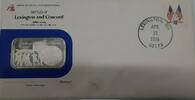 Bullion US Bicentennial Battle of Lexington & Concord 1 Oz Silver Bar W/Stamp W/FDC -