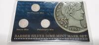 USA Barber Dime Mint Mark Collection 3 Coins P, D & S Mint in Holder -